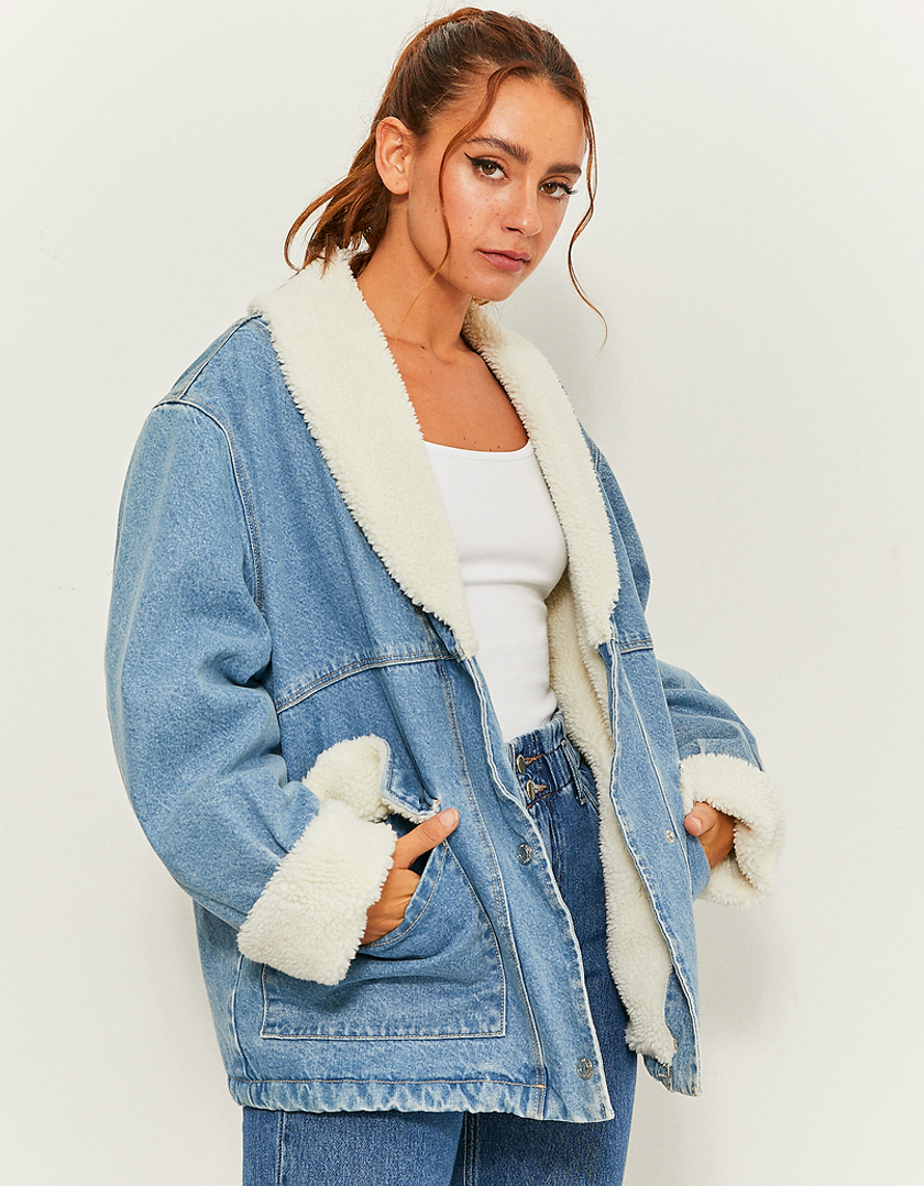 Faux shearling and denim jacket best sale