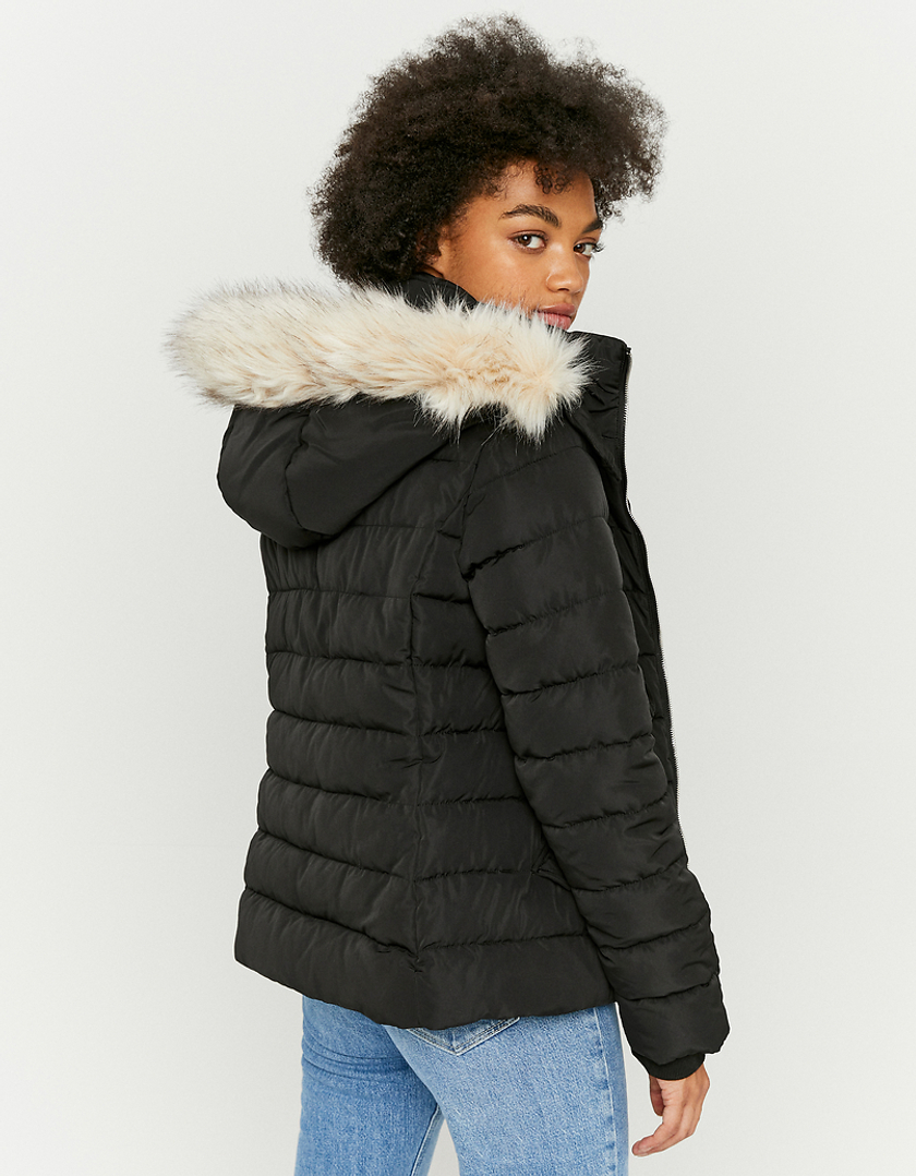 TALLY WEiJL, Black Padded Faux Fur Hood Jacket for Women