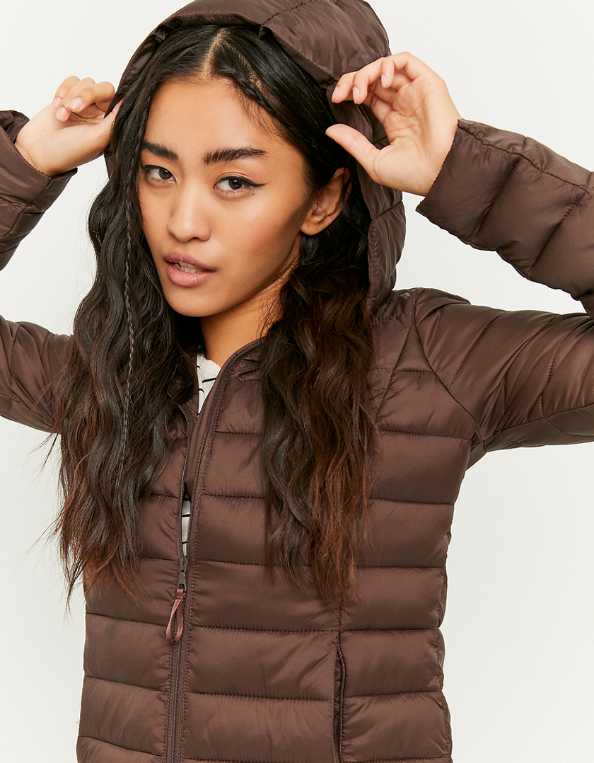 TALLY WEiJL, Brown Hooded Light Puffer Jacket for Women