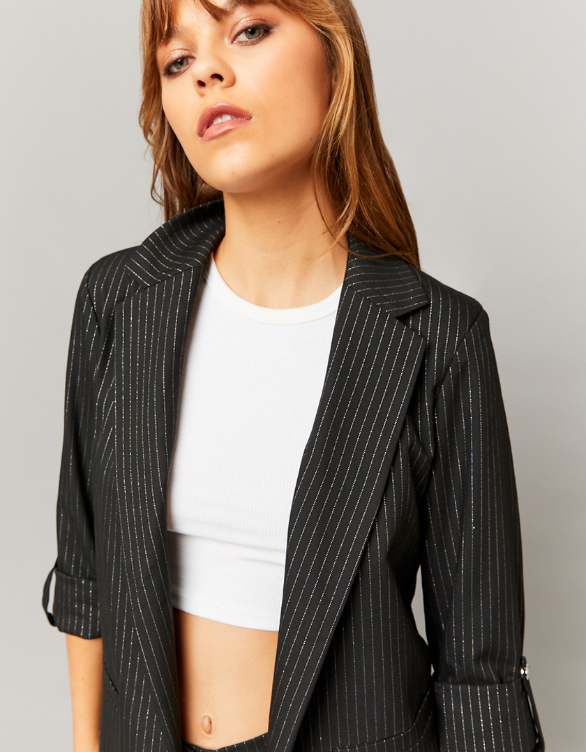 TALLY WEiJL, Blazer nero con strisce glitterate for Women