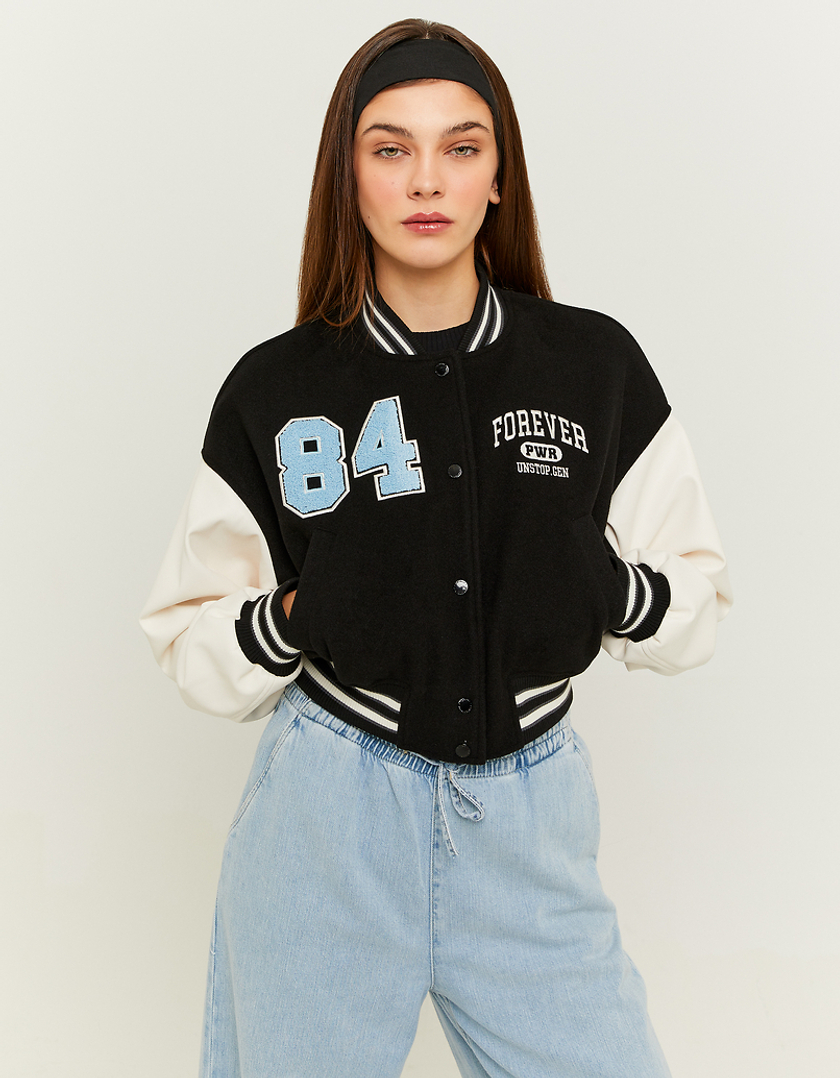 TALLY WEiJL, Black Cropped Varsity Jacket for Women