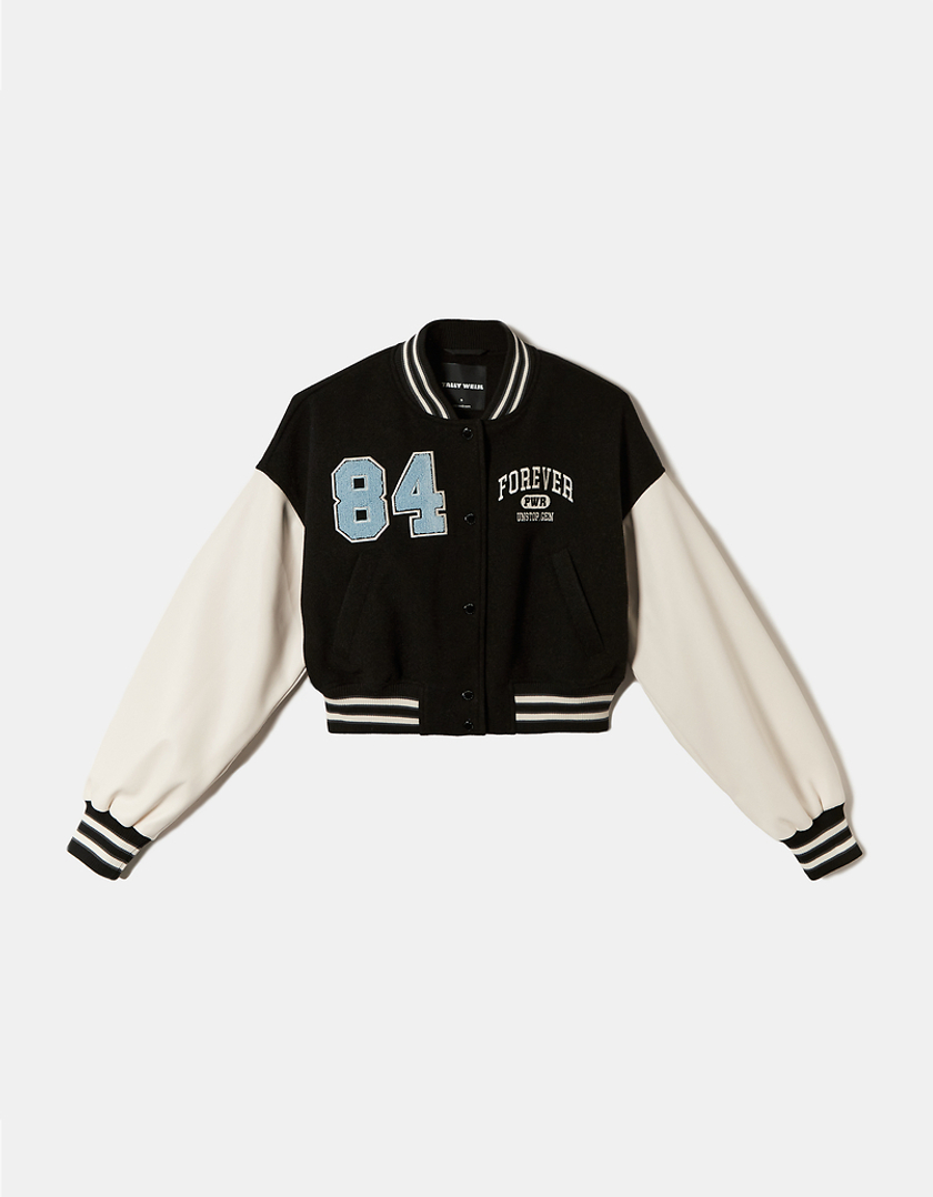 TALLY WEiJL, Black Cropped Varsity Jacket for Women