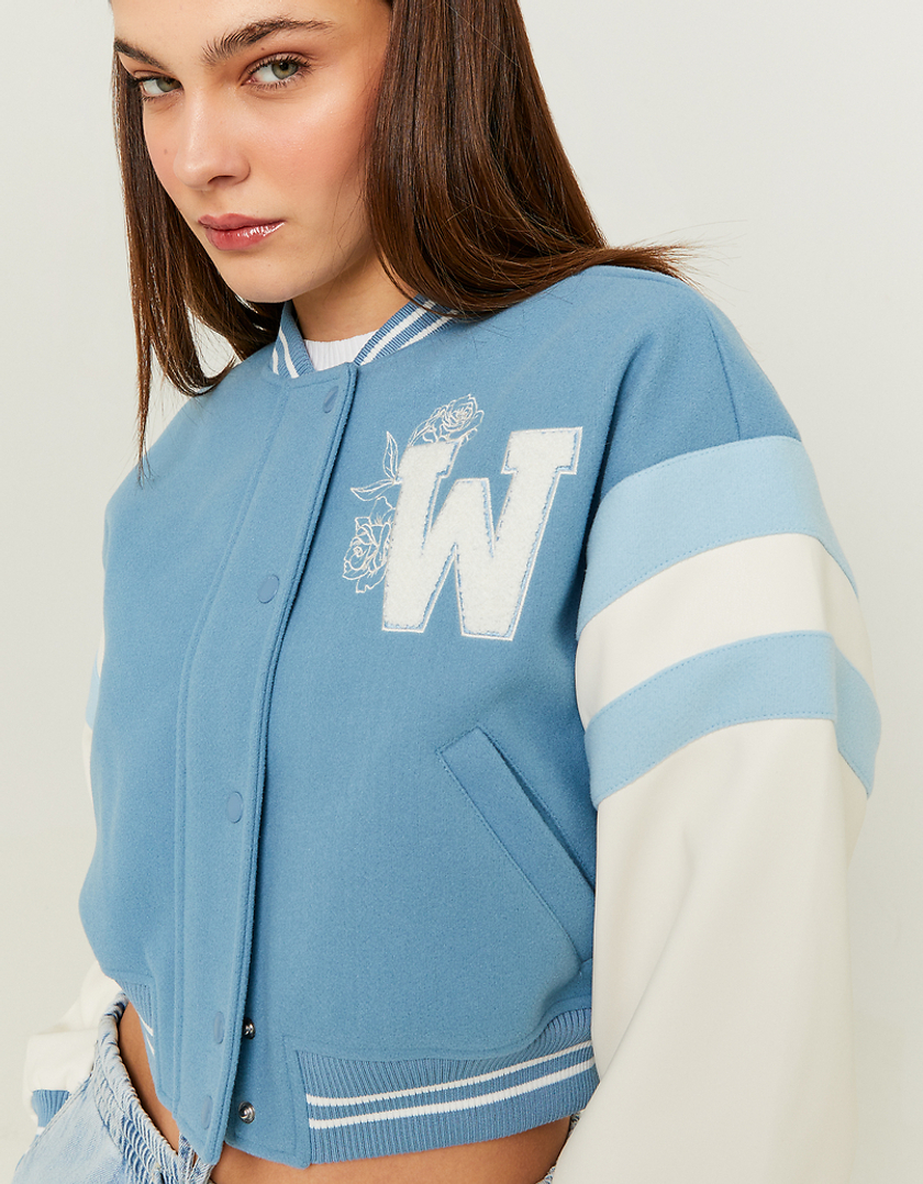 TALLY WEiJL, Blue Cropped Varsity Jacket for Women