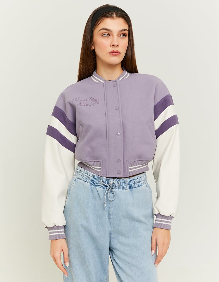 TALLY WEiJL, Purple Cropped Varsity Jacket for Women