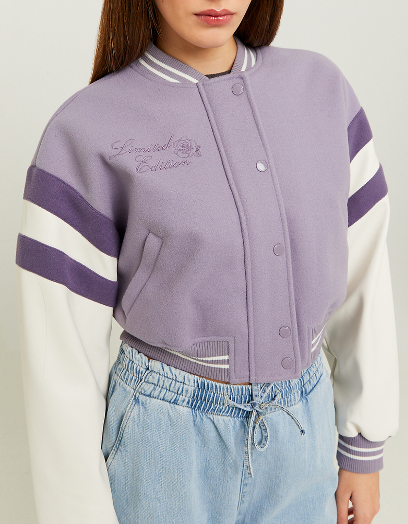 TALLY WEiJL, Purple Cropped Varsity Jacket for Women