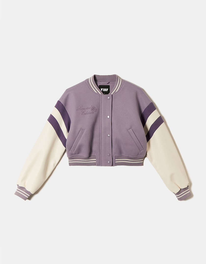 TALLY WEiJL, Purple Cropped Varsity Jacket for Women