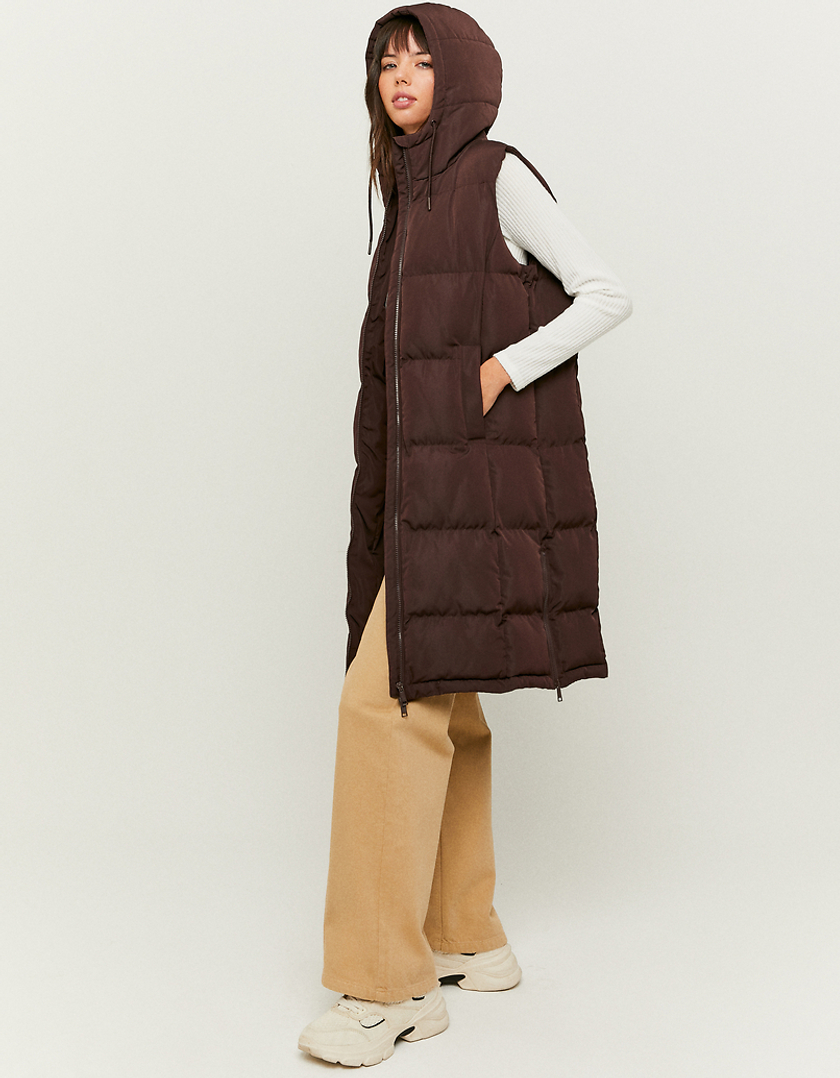 Sleeveless long padded jacket online