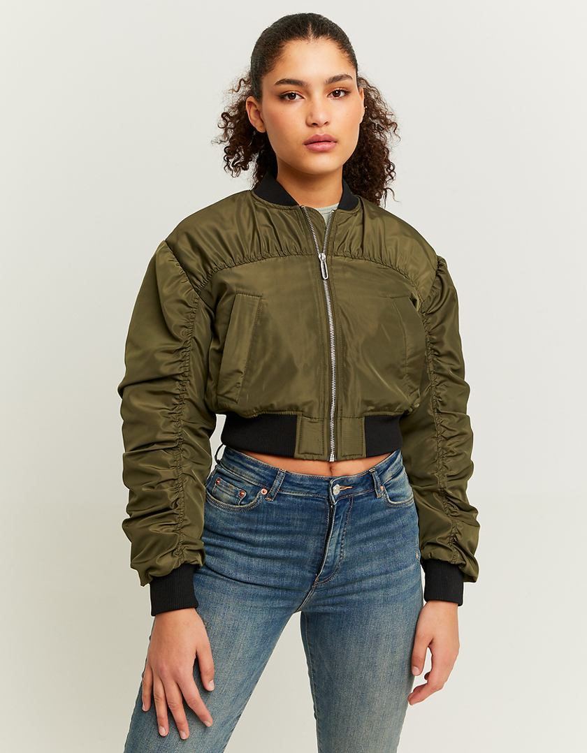 TALLY WEiJL, Green Cropped Bomber Jacket for Women