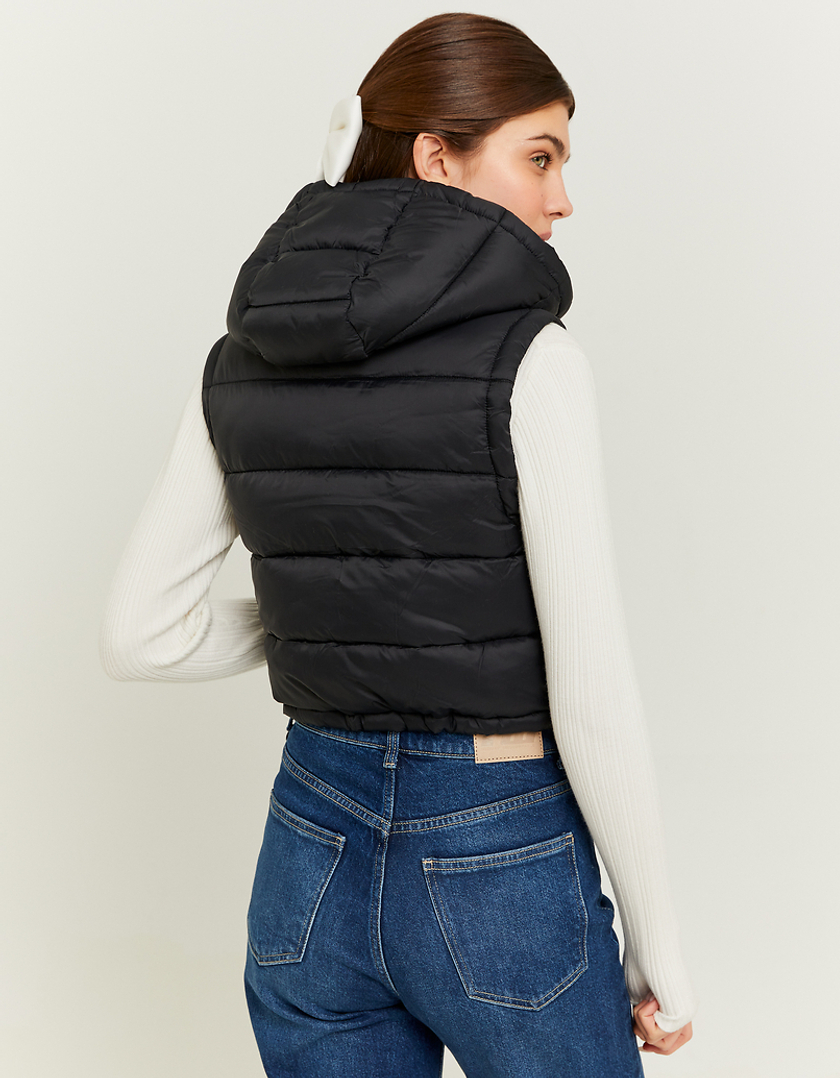 TALLY WEiJL, Black Cropped Padded Vest with Hood for Women