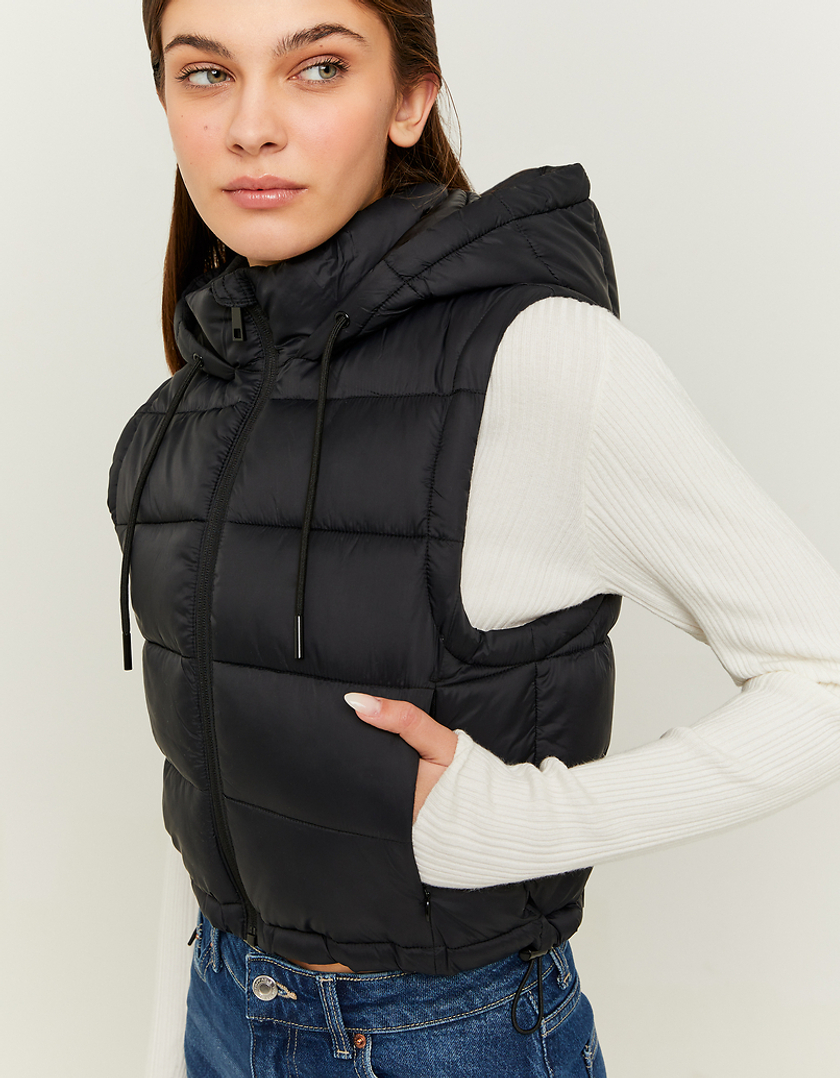 TALLY WEiJL, Black Cropped Padded Vest with Hood for Women