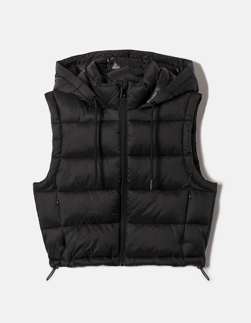 TALLY WEiJL, Black Cropped Padded Vest with Hood for Women