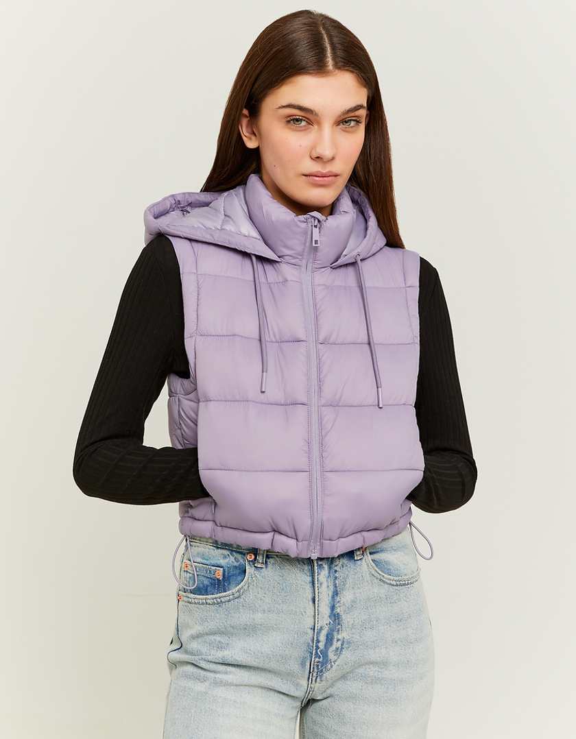 TALLY WEiJL, Purple Cropped Padded Vest with Hood for Women