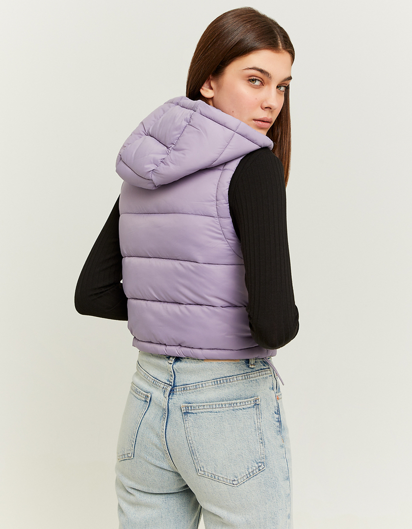 TALLY WEiJL, Purple Cropped Padded Vest with Hood for Women