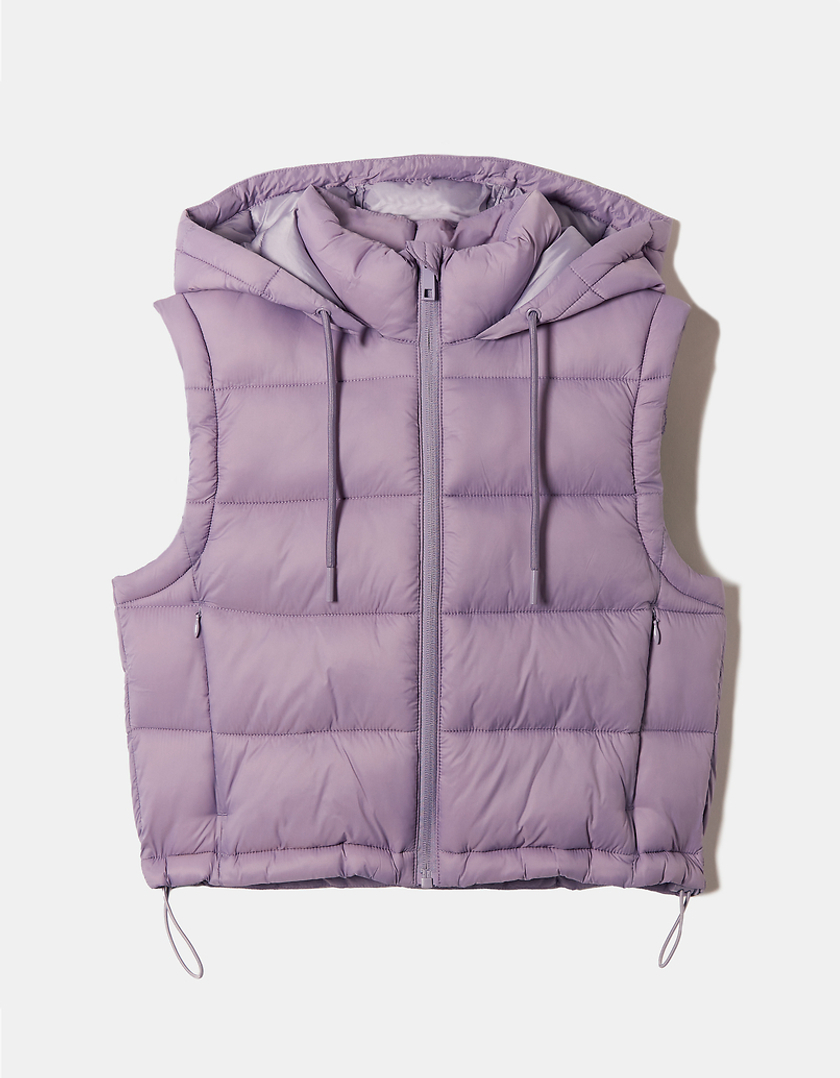 TALLY WEiJL, Purple Cropped Padded Vest with Hood for Women