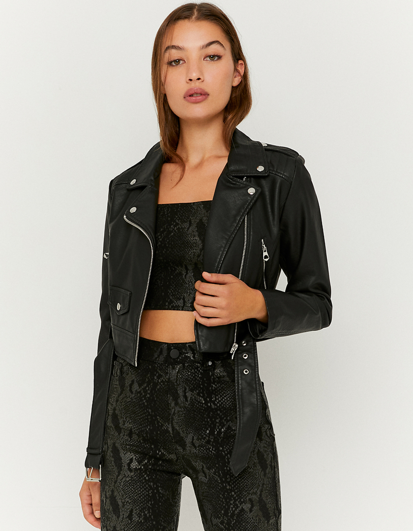 TALLY WEiJL, Black Faux Leather Biker Jacket for Women