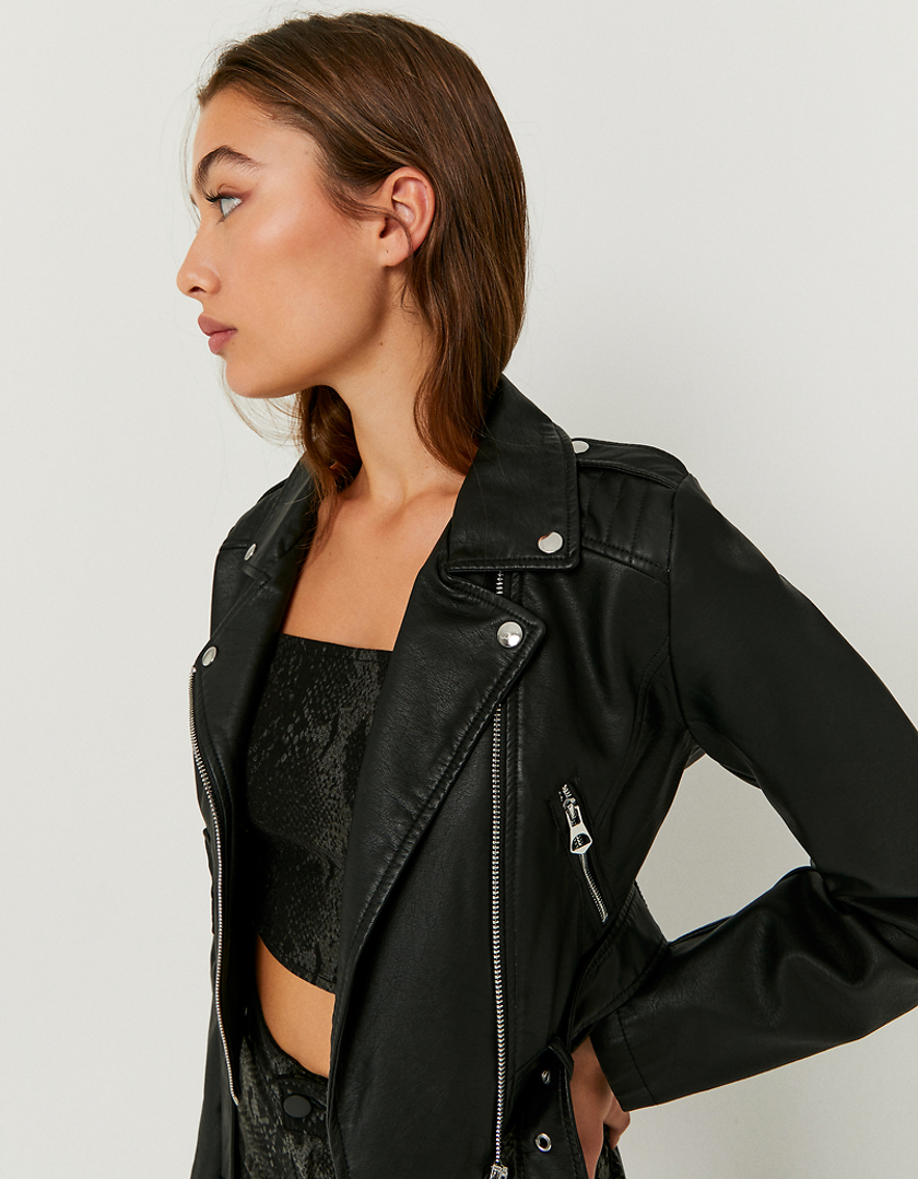 TALLY WEiJL, Giacca Nera Biker in Pelle Sintetica for Women