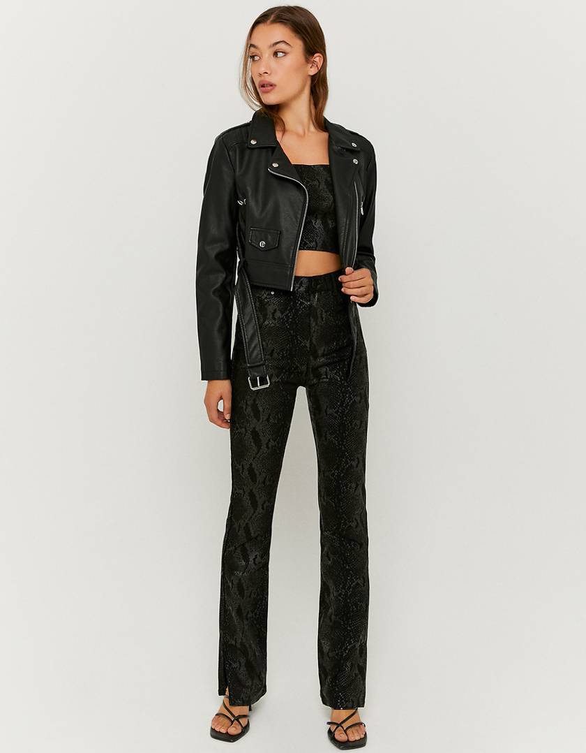 TALLY WEiJL, Giacca Nera Biker in Pelle Sintetica for Women