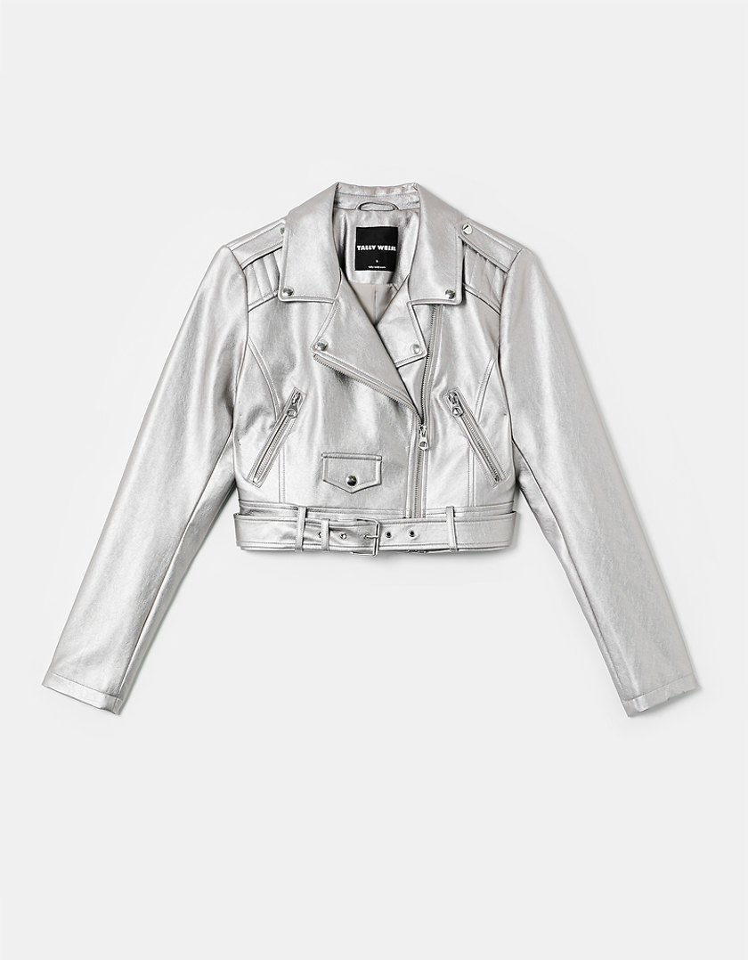 TALLY WEiJL, Veste Biker en Similicuir Grise for Women