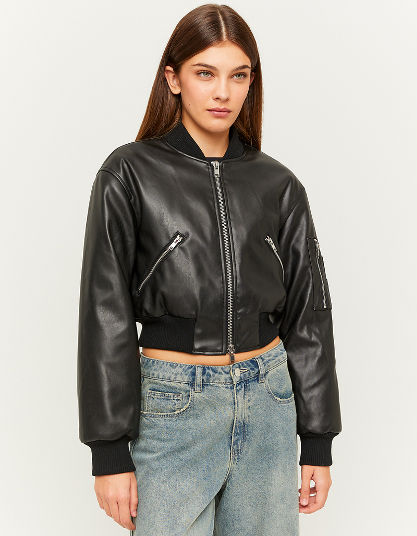 TALLY WEiJL, Black Faux Leather Bomber Jacket for Women