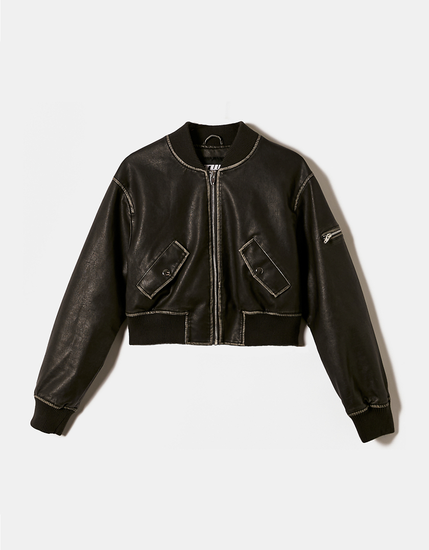 TALLY WEiJL, Veste bomber noire en simili cuir for Women