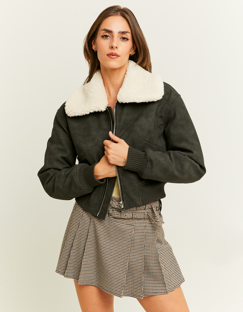 TALLY WEiJL, Washed Aviator with Removable Shearling Collar for Women