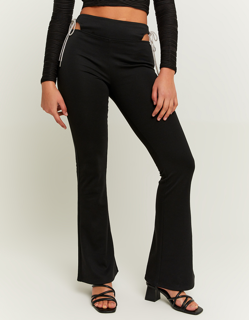Black Skinny Flare Leggings with Strass cord