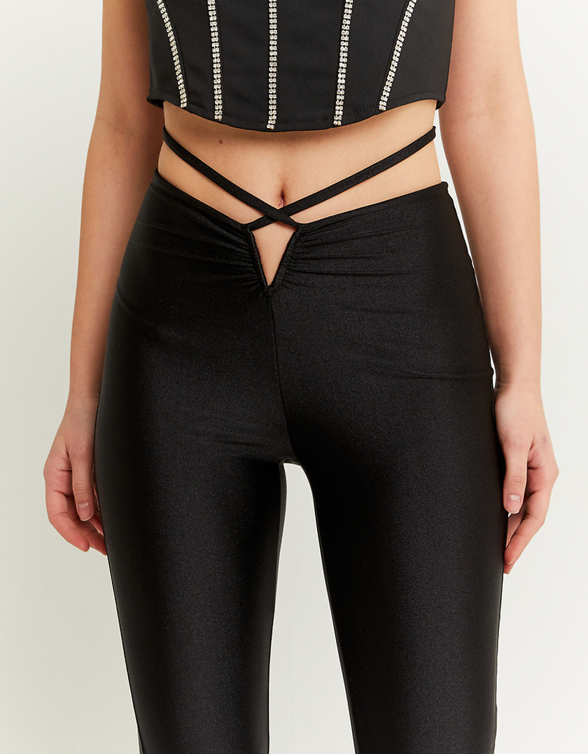 Black Flare Leggings with Lace Up Cords