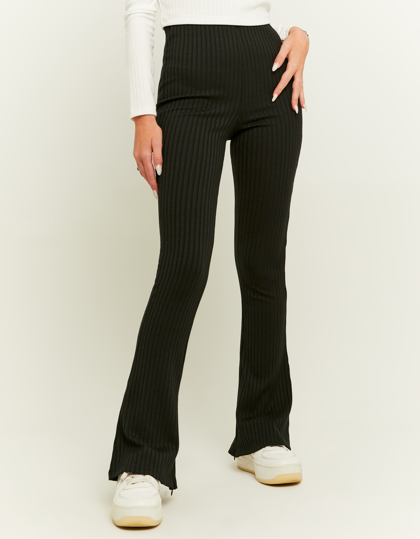 TALLY WEiJL, Black Cozy Ribbed Flare Trousers for Women