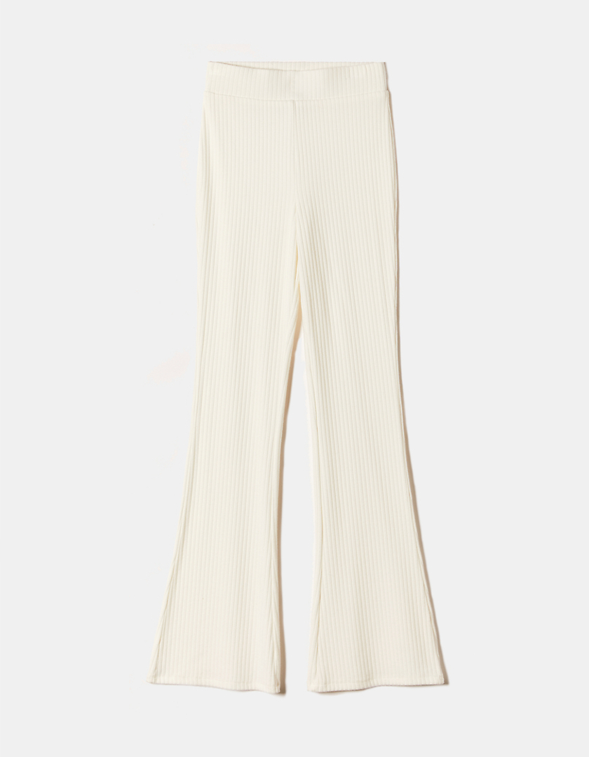 TALLY WEiJL, White Cozy Ribbed Flare Trousers for Women