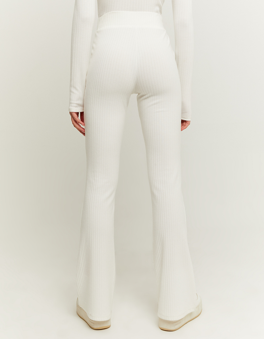 TALLY WEiJL, White Cozy Ribbed Flare Trousers for Women