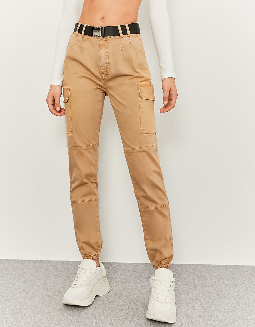 TALLY WEiJL, Beige High Waist Cargo Trousers for Women