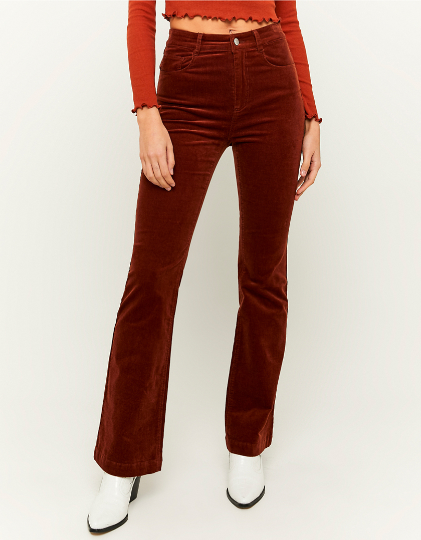 Pull&Bear high waisted corduroy flared trousers in brown | ASOS