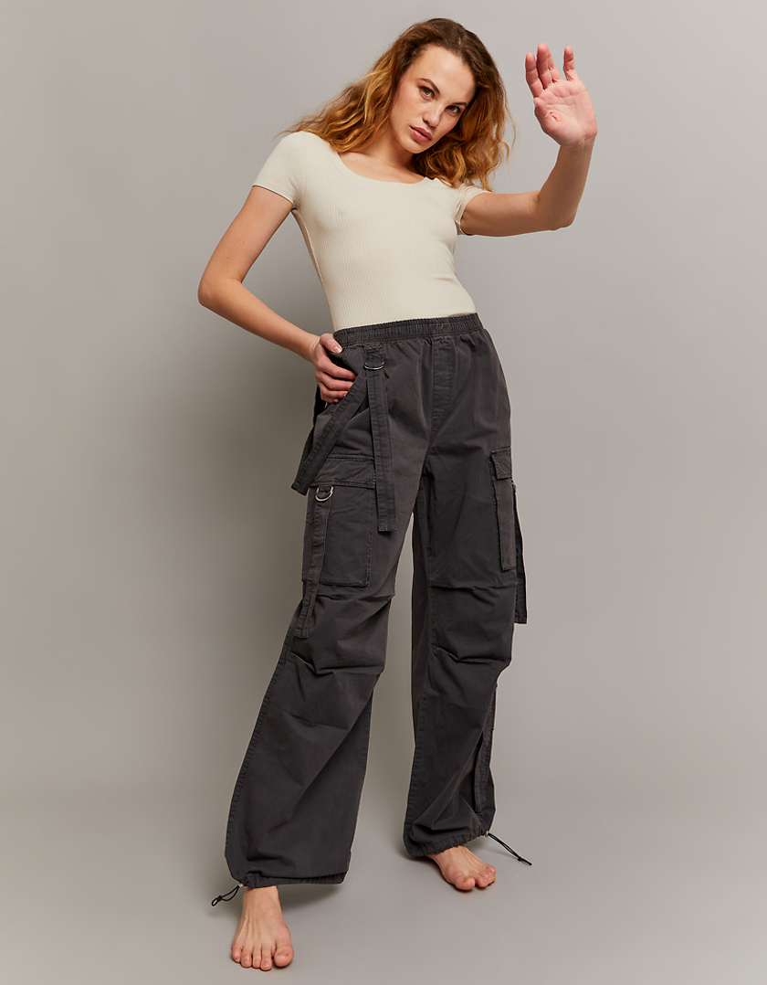 TALLY WEiJL, Grey High Waist Cargo Wide Leg Trousers for Women