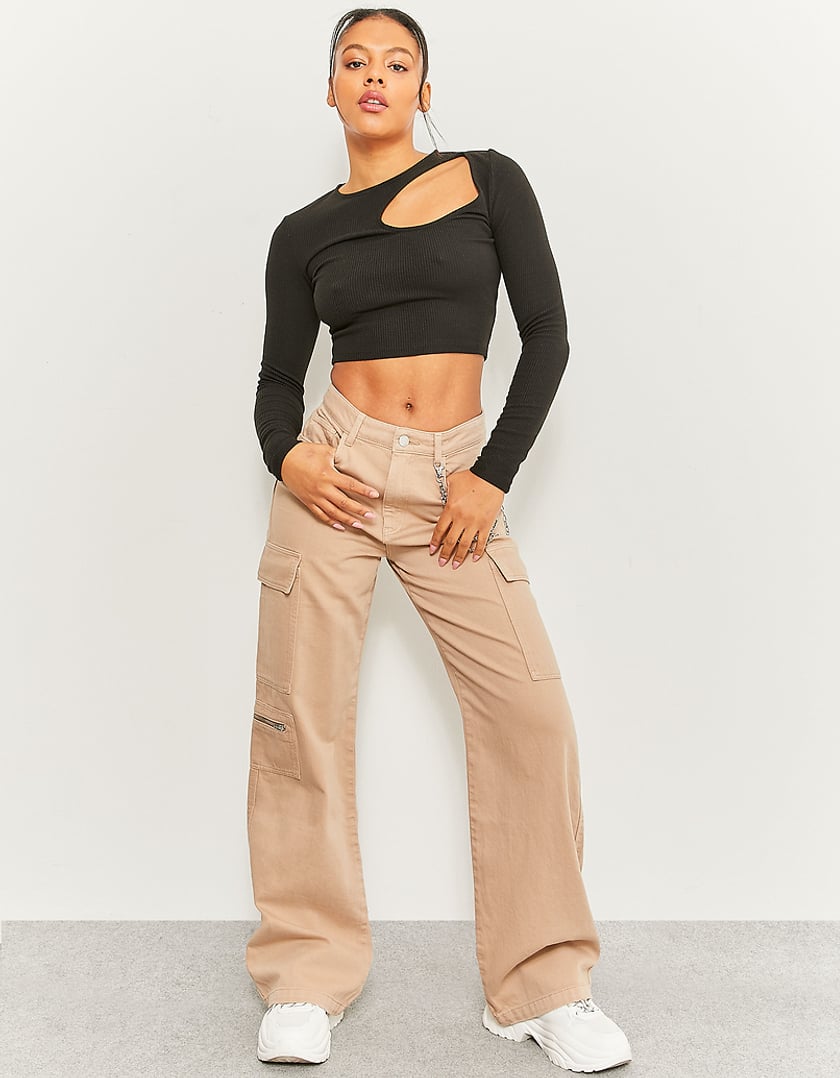 Beige High Waist Cargo Trousers With Chain | TALLY WEiJL Germany