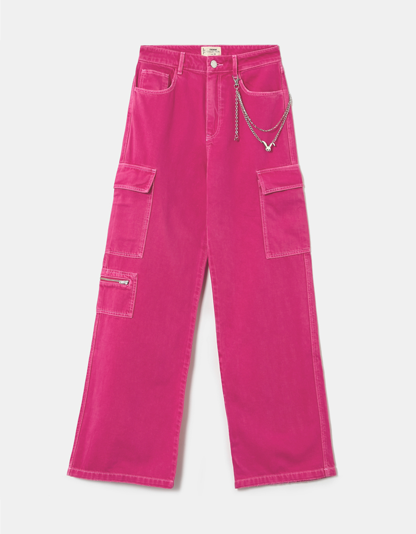 TALLY WEiJL, Pink High Waist Cargo Trousers With Chain for Women