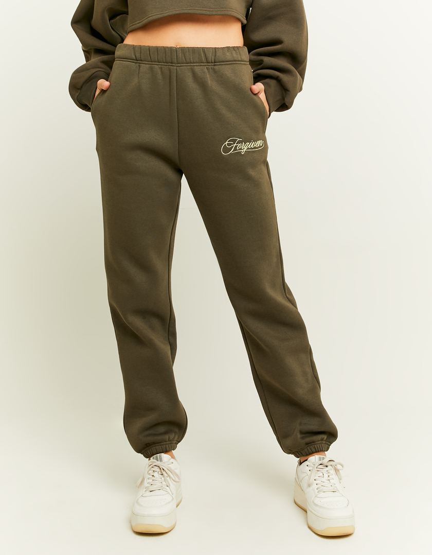 TALLY WEiJL, Khakifarbene Basic Joggers mit Stickerei for Women