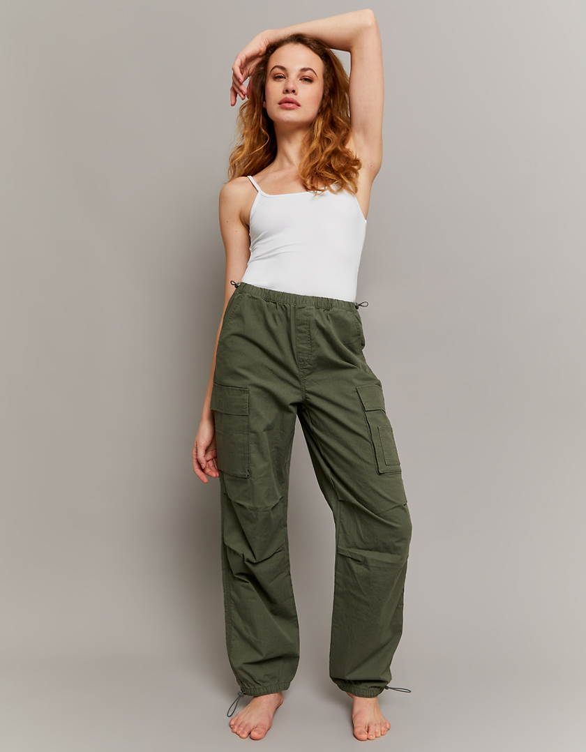 TALLY WEiJL, Green High Waist Cargo Parachute Trousers for Women