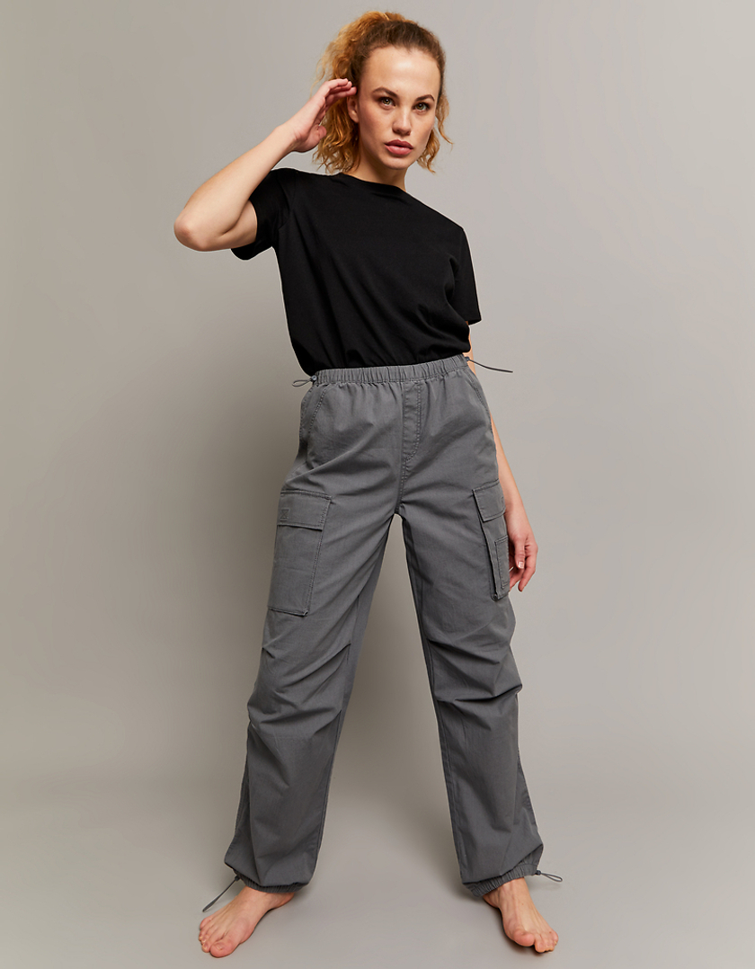 TALLY WEiJL, Grey High Waist Cargo Parachute Trousers for Women