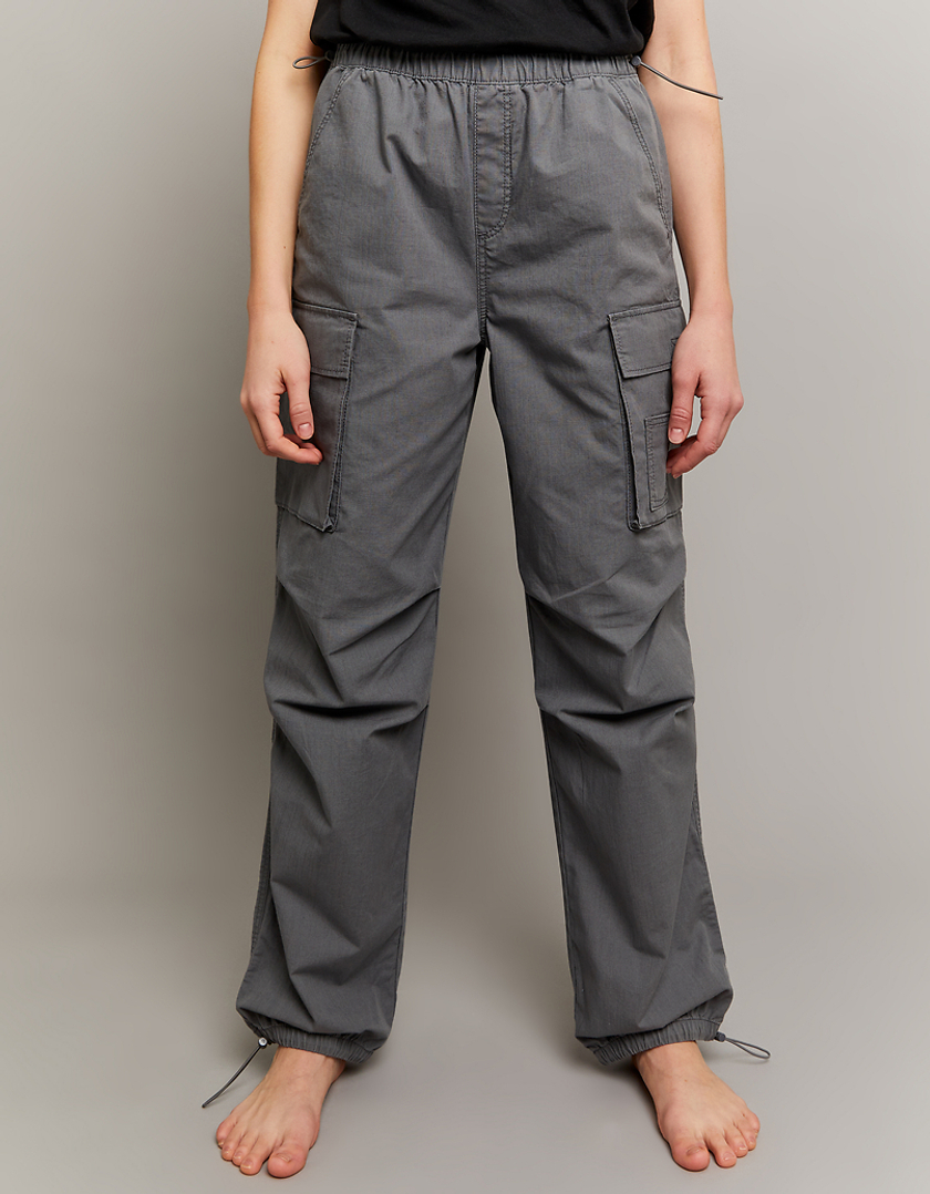 TALLY WEiJL, Grey High Waist Cargo Parachute Trousers for Women