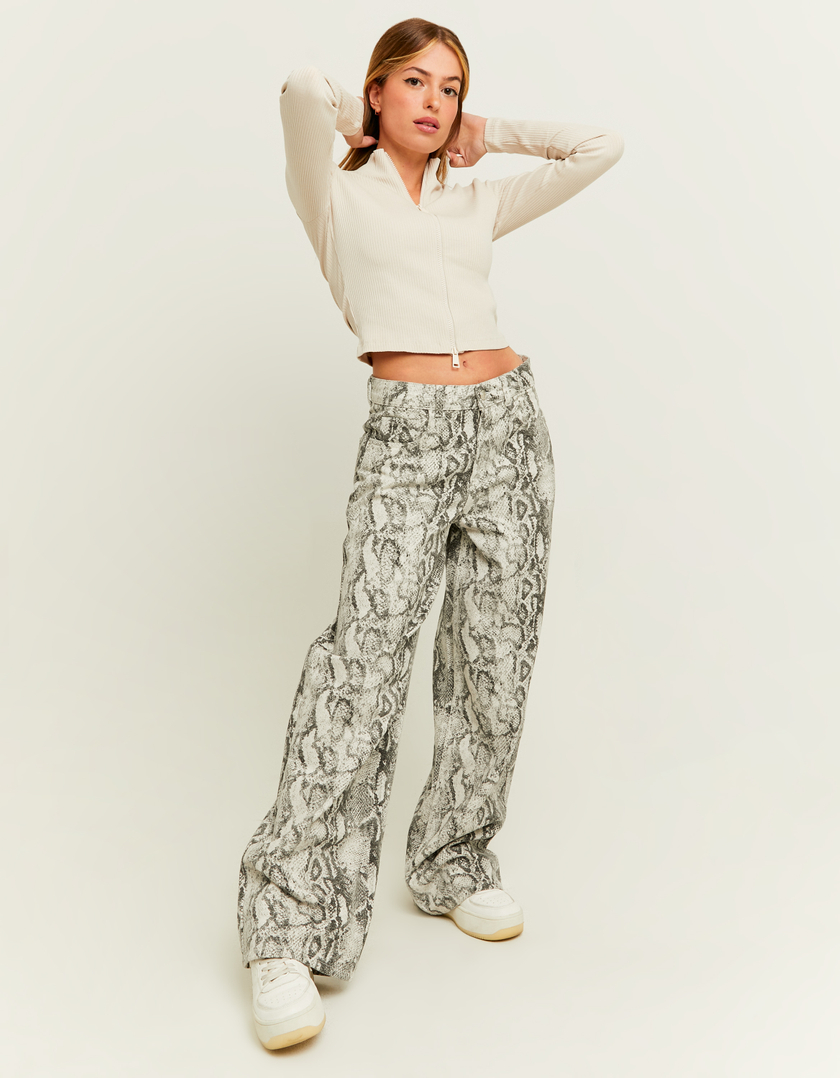 TALLY WEiJL, Snake Print Wide Leg Jeans for Women