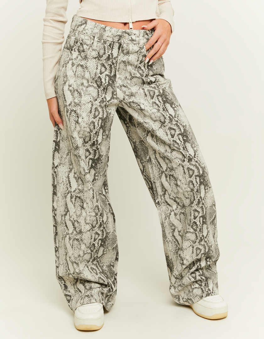 TALLY WEiJL, Snake Print Wide Leg Jeans for Women