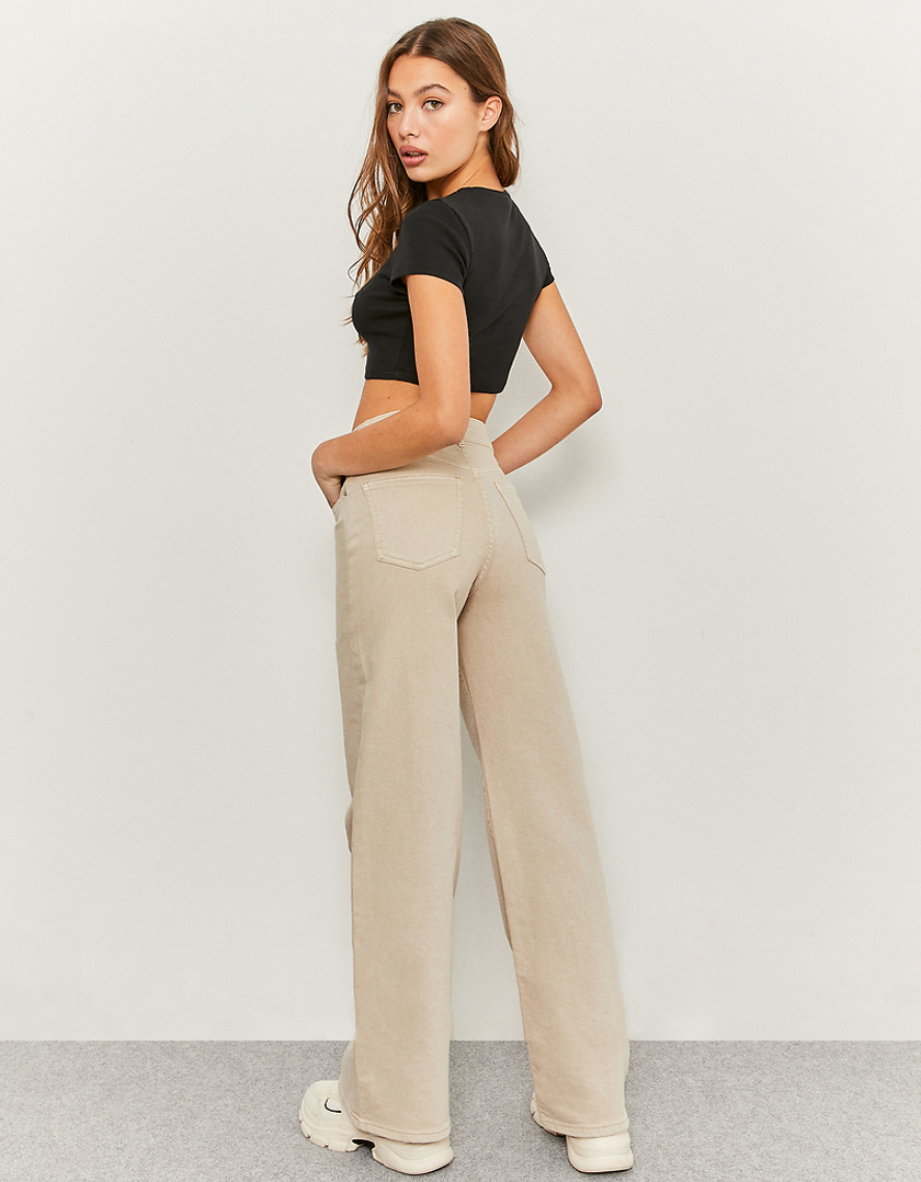 Beige High Waist Wide Leg Trousers TALLY WEiJL Netherlands