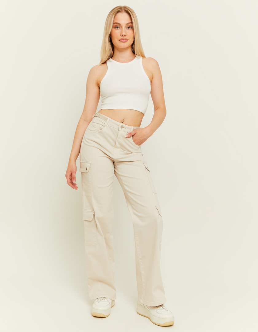 TALLY WEiJL, Pantalon Wide Leg Blanc Cassé Taille Haute for Women