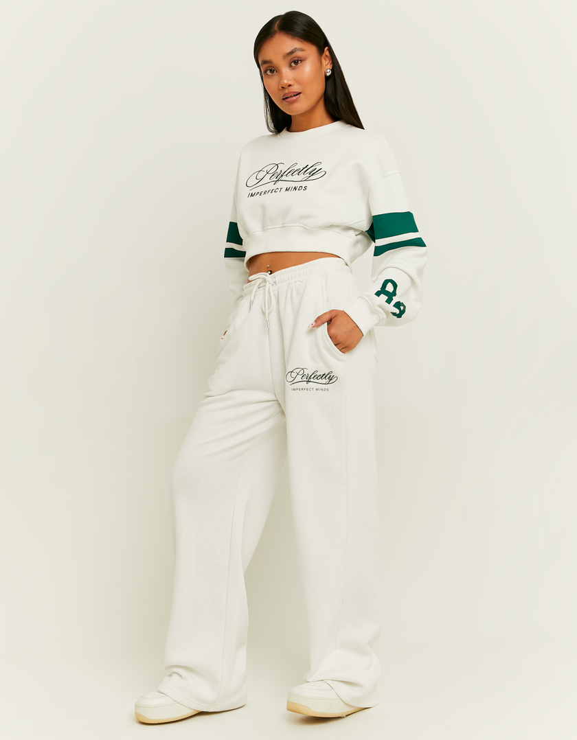 TALLY WEiJL, White Embroidered Wide Leg Joggers for Women