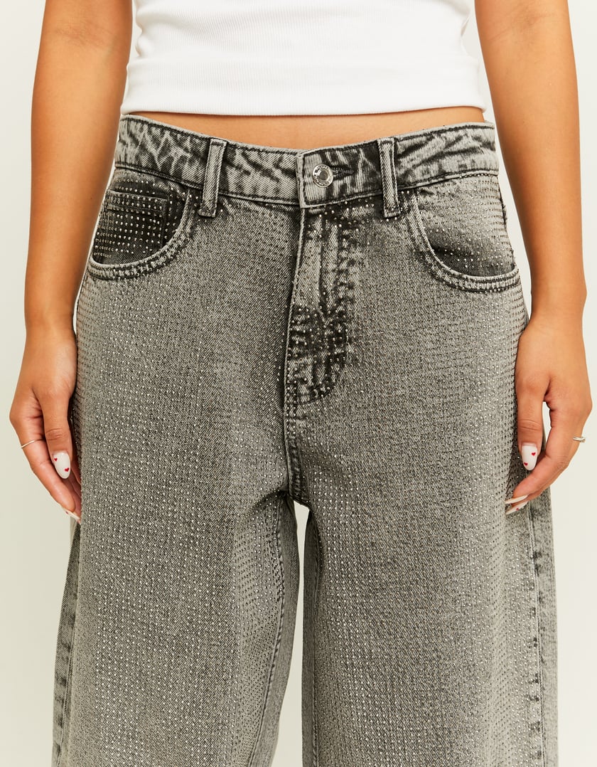 TALLY WEiJL, Graue weite Jeans mit Strass for Women