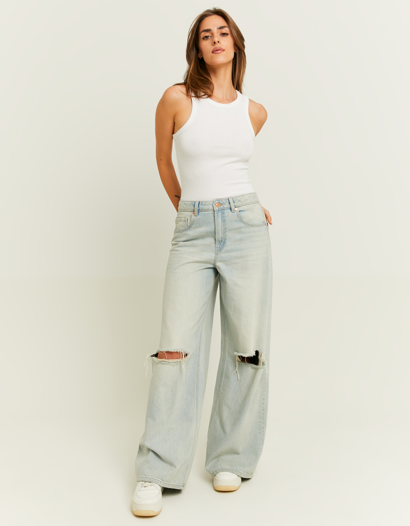 TALLY WEiJL, Jeans Palazzo a Vita Media con Strappi for Women