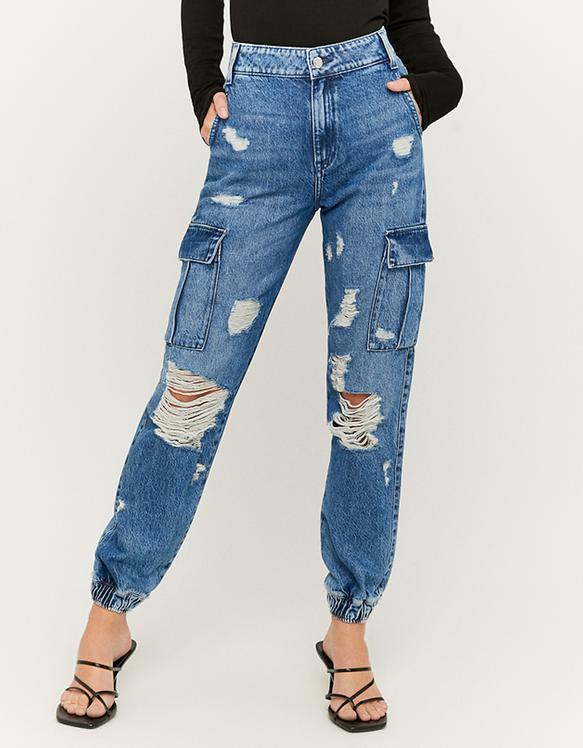 TALLY WEiJL, Jeans Cargo a Vita Alta Blu for Women