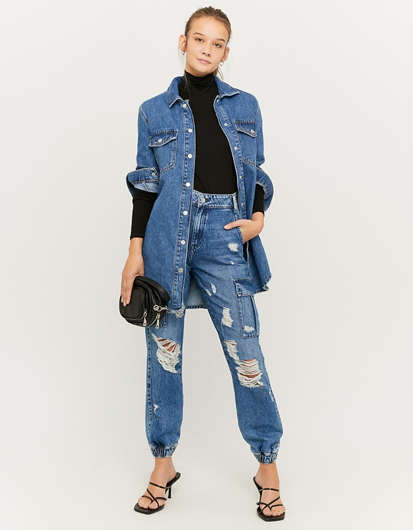 TALLY WEiJL, Jeans Cargo a Vita Alta Blu for Women