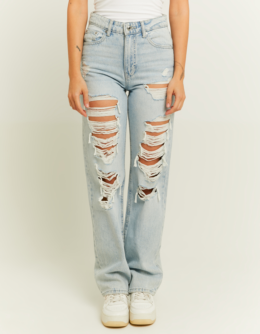 TALLY WEiJL, High Waist Straight Leg Destroyed Jeans for Women