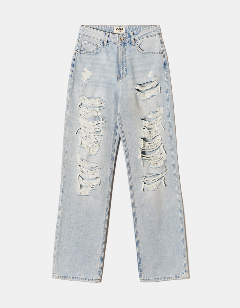 TALLY WEiJL, High Waist Straight Leg Jeans mit Destroyed-Details for Women